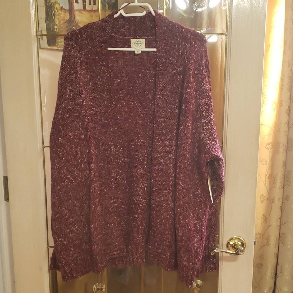 St Johns Bay Women 3X Open Front Knit Cardigan Sweater Burgundy Acrylic Cotton